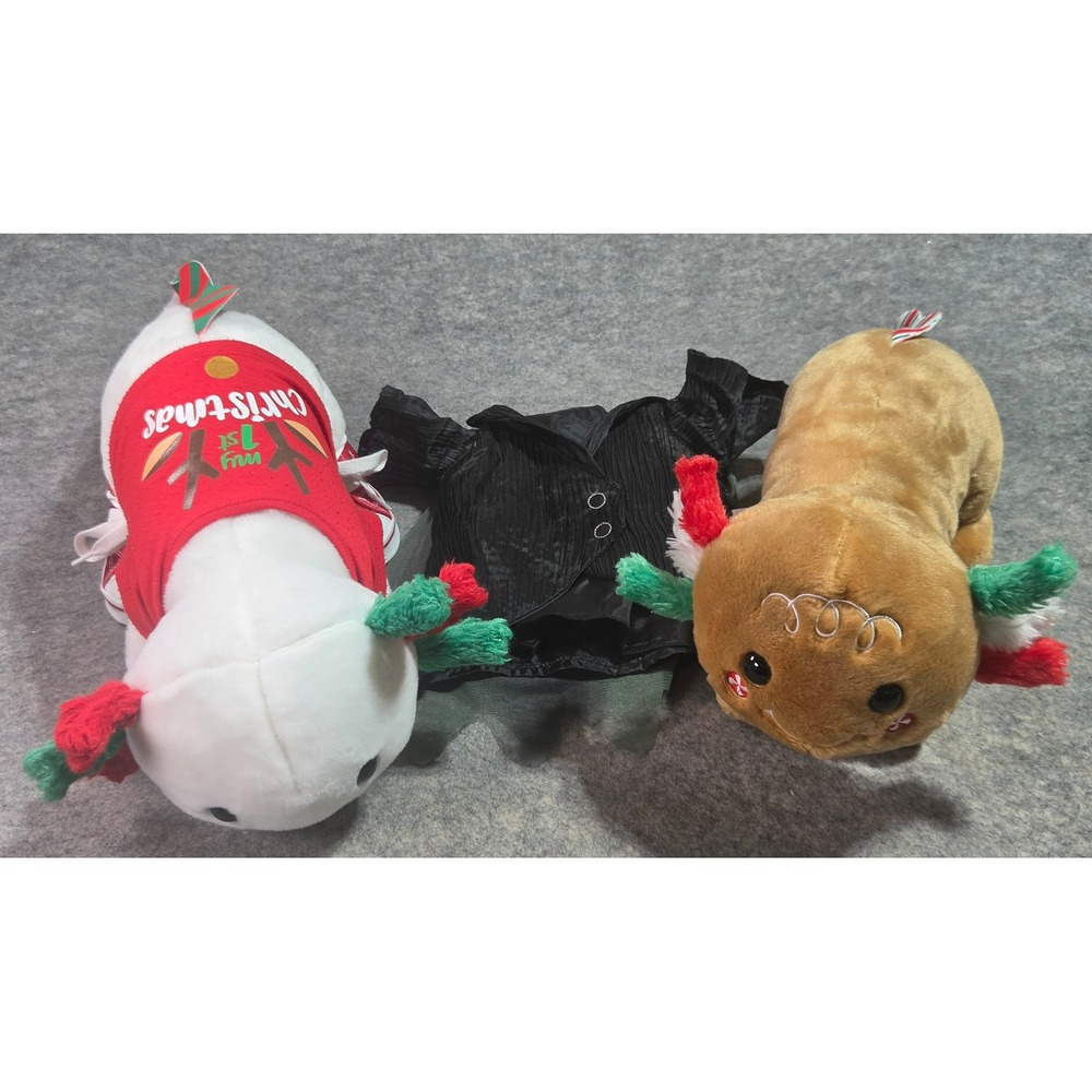 Build-A-Bear Workshop Christmas Axolotl Plush Bundle Gingerbread & White Lot